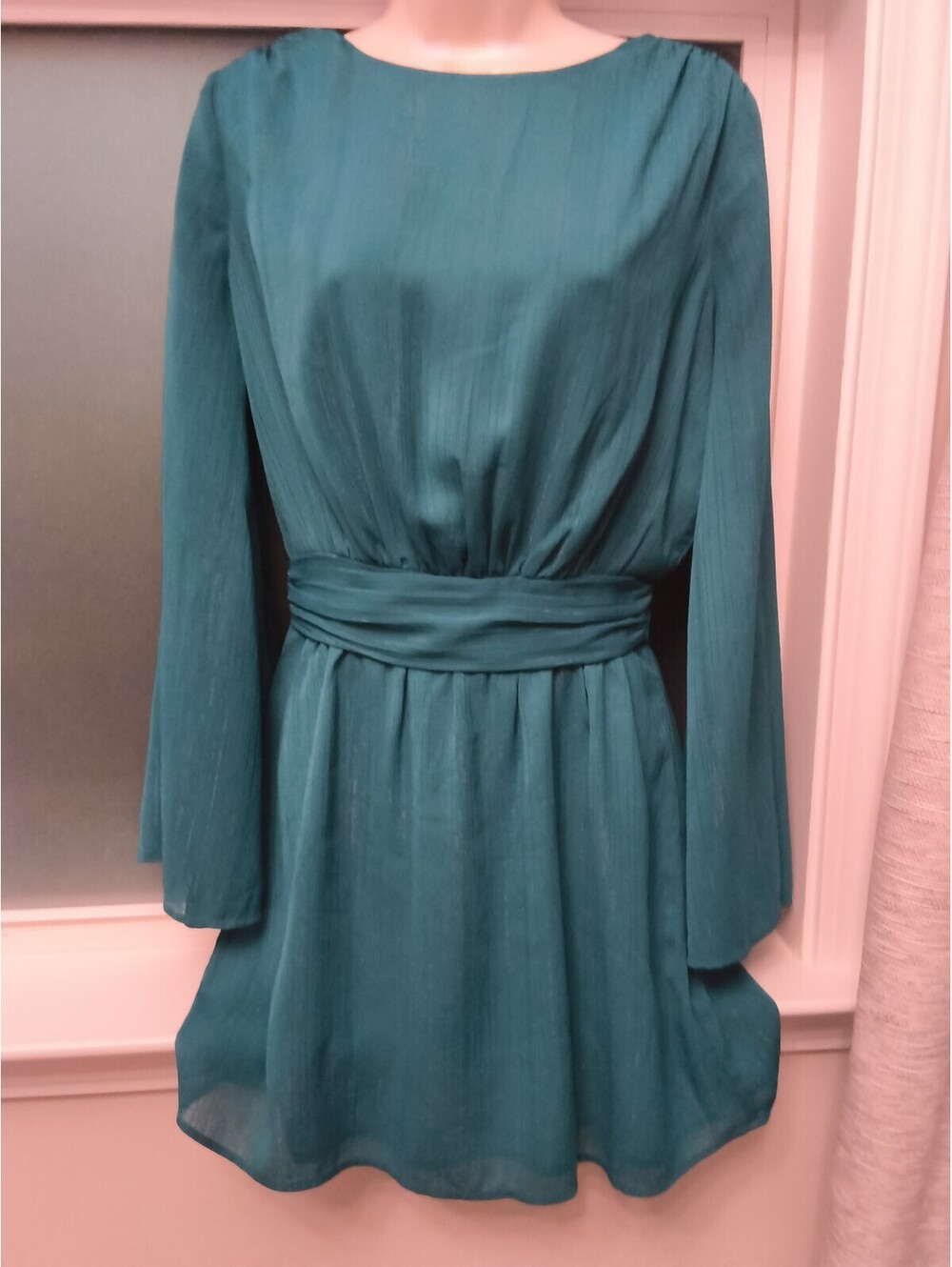 Jessica Simpson Y2K Fairy Women's Small Teal Long Sleeve Pleated Waist Dress